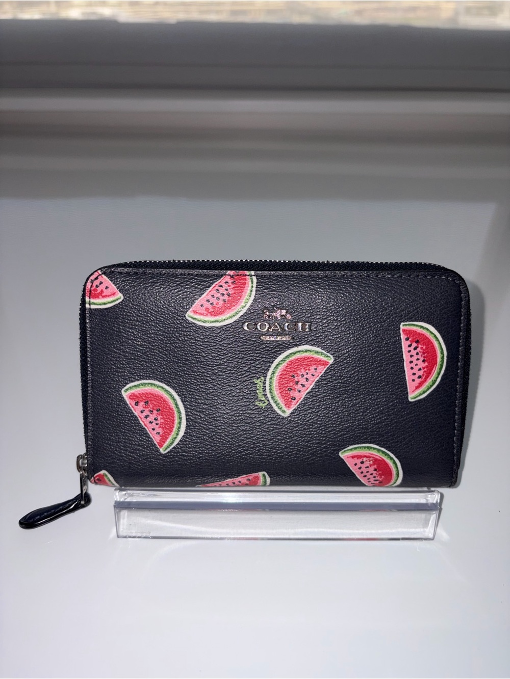 Coach Blue Leather Medium Zip Wallet with Watermelon Slices